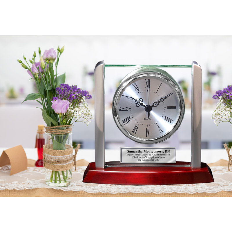 Horloge de table analogique à quartz en bois massif argenté, Oui