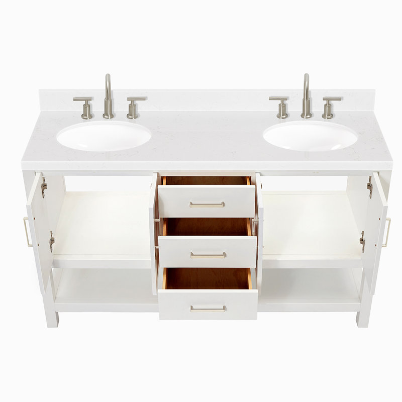 Meuble-lavabo double 60 po ARIEL Moille, Ovale, Blanc