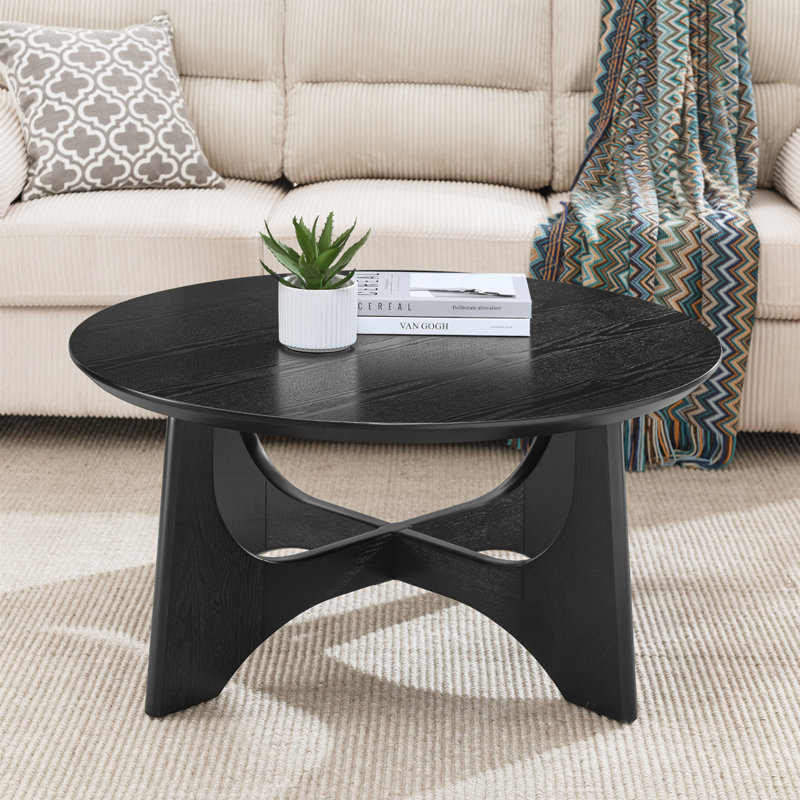 Table basse ronde avec cadre en bois