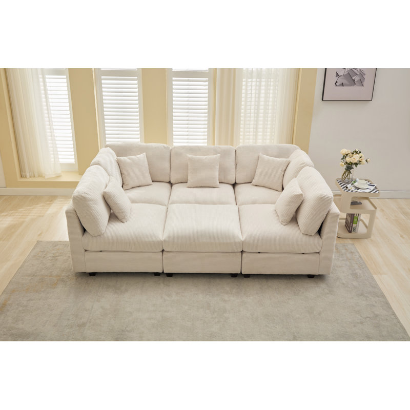 Ebern Designs 6-Piece Corduroy Sleeper Sectional
