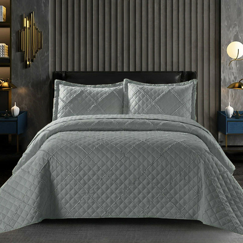 Rosalind Wheeler Fairdale Bedspread with Pillow Shams, 185 x 240 cm Bedspread - 1 Pillow Sham, Grey