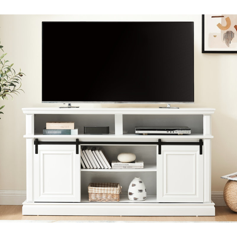 Meuble télé 65 po, blanc antique avec options de rangement pratiques, grande capacité, support, extérieur