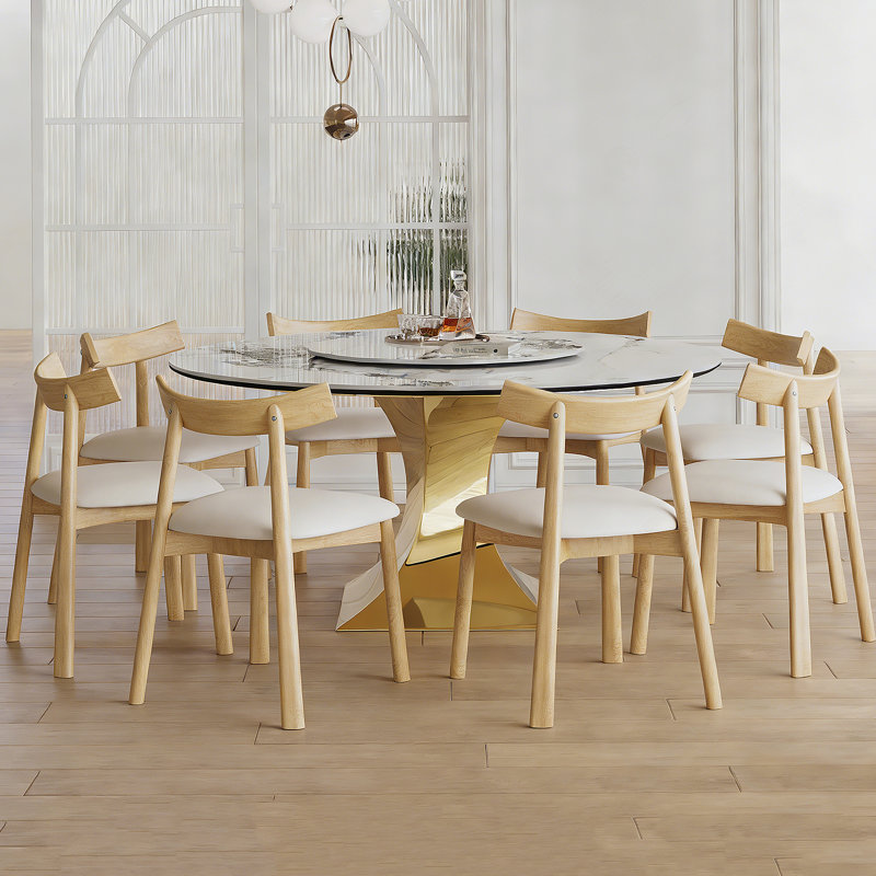 Ensemble de salle à manger 9 pièces, table ronde avec base en acier inoxydable, 8 chaises d'appoint pour la maison