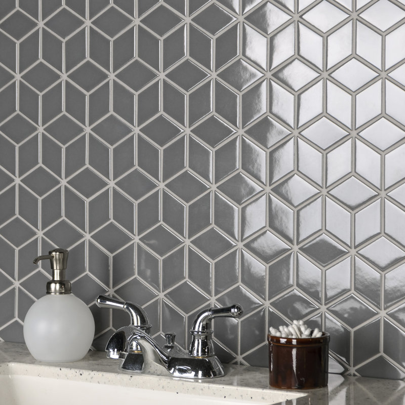 Metro Rhombus 10-1/2 " x 12-1/8 " Porcelain Mosaic Floor & Wall Tile, Glossy White