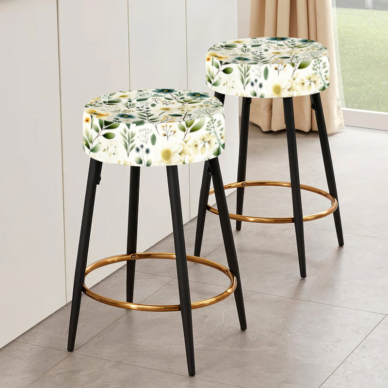 Ensemble de 2 tabourets à imprimé animal, Botanical Wanderlust - vert et blanc