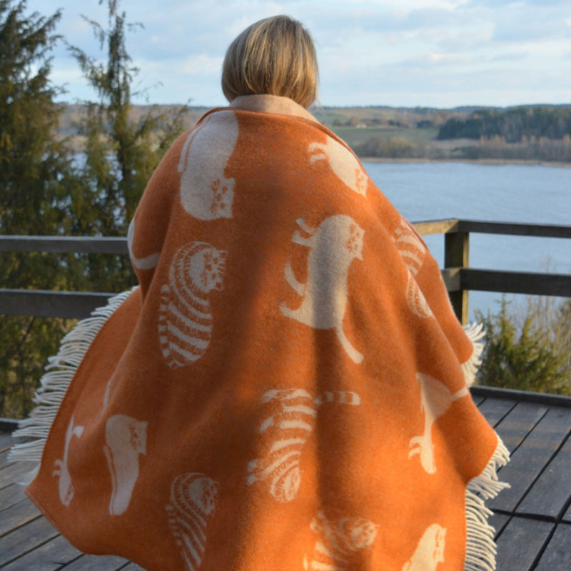 Orange Cat Wool Throw