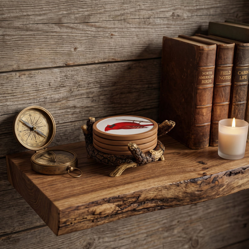 Ensemble de sous-verres en résine avec porte-brindilles et oiseau cardinal rouge