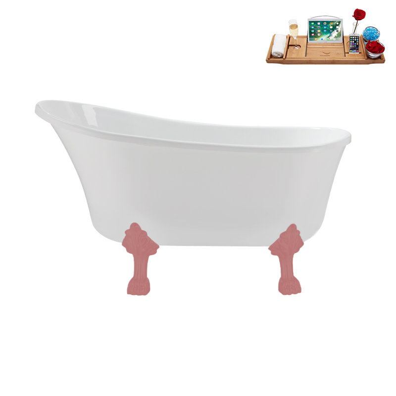 51.2'' x 25.6'' Soaking Acrylic Bathtub, Glossy White, Matte Pink