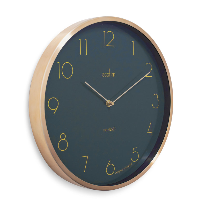 Acctim Madison Wall Clock Quartz Modern Brushed Metal Case Foil Embossed 35cm, Green