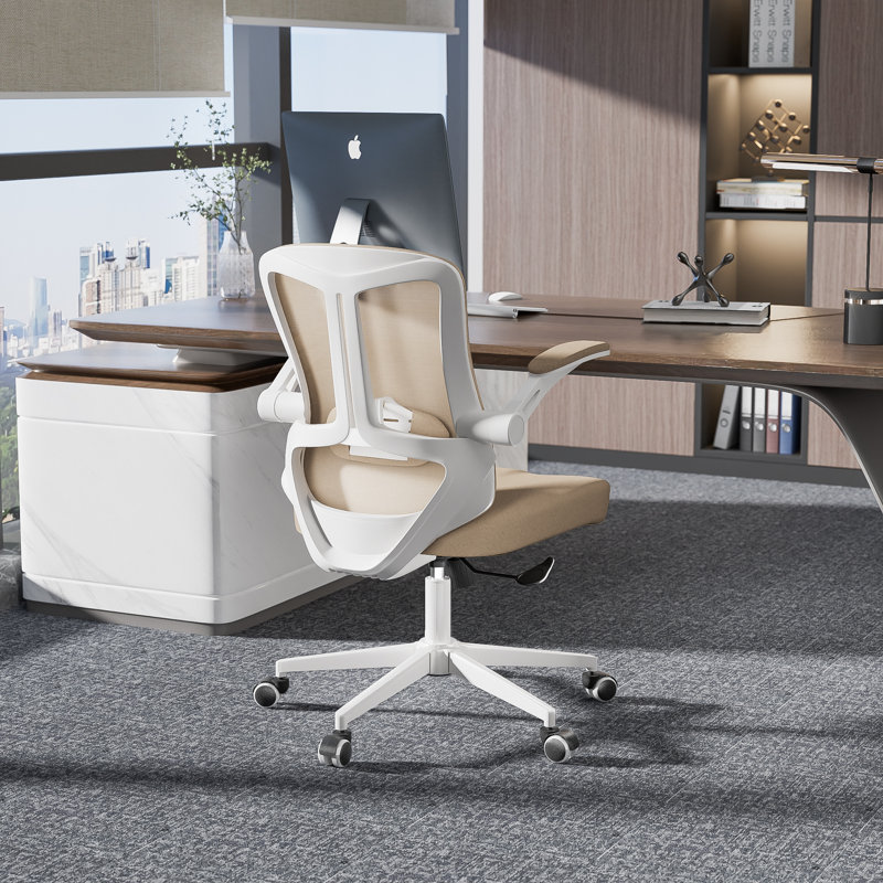 Chaise de bureau ergonomique, appui-tête réglable avec support lombaire et accoudoirs rabattables, Blanc