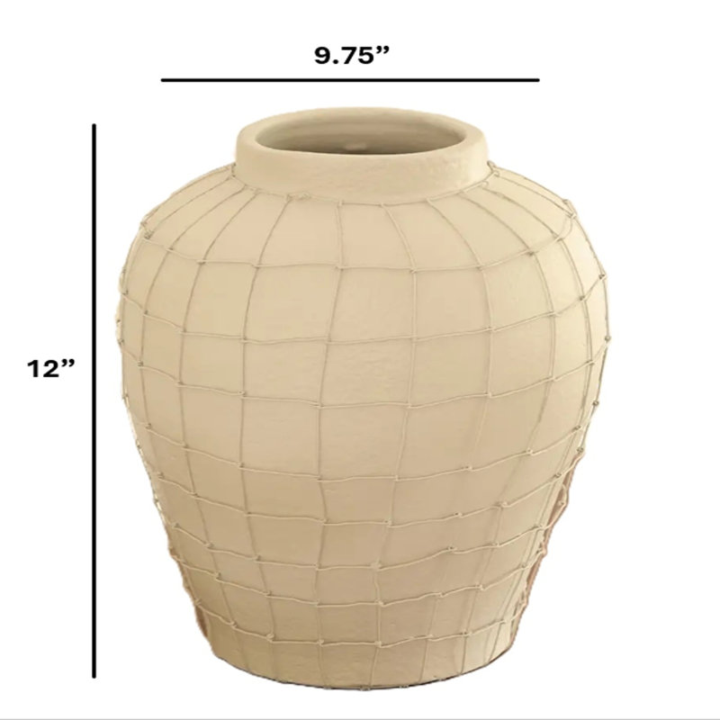 Vase | Vase en terre cuite fait à la main avec cadre métallique | Décoration décorative de 12 po de long