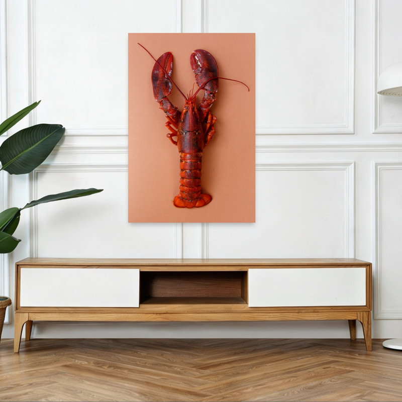 «Homard cuit vibrant», impression d'art contemporain sur un homard coquillage, 48" H x 32" W