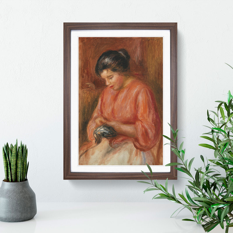 Darning by Pierre-Auguste Renoir - Picture Frame Painting, Walnut Framed, 36cm H x 27cm W x 2cm D