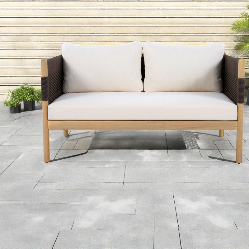 Canapés de patio confortables, salon de patio moderne en bois d'acacia tissé