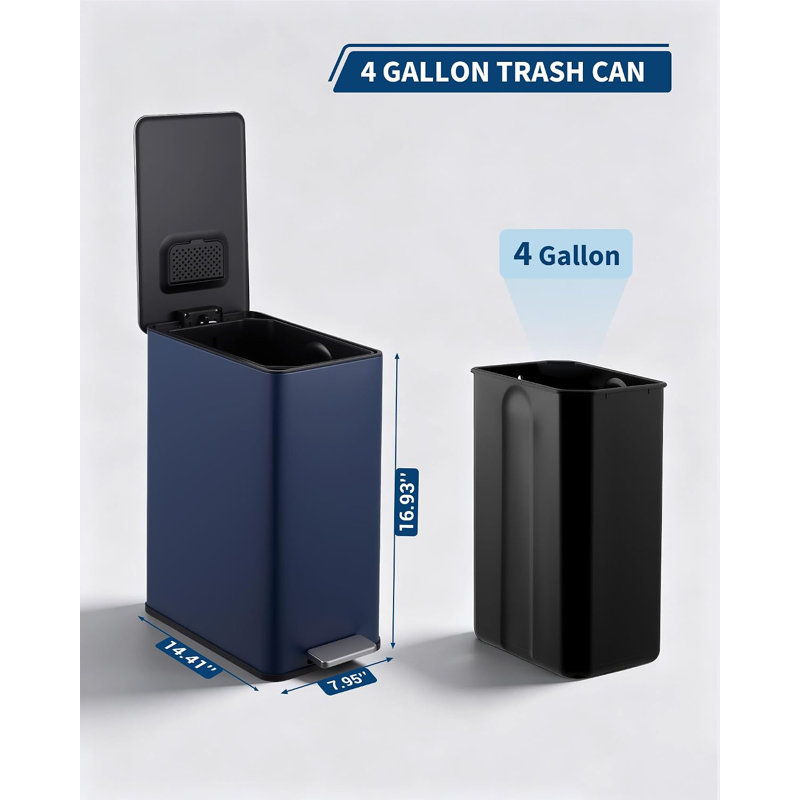 Stainless Steel Kitchen Trash Can, Navy
