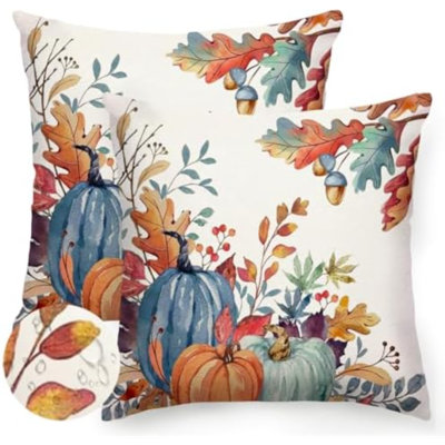 Fall Outdoor Pillow Covers 20x20 Set of 2 Waterproof Pumpkin Décor