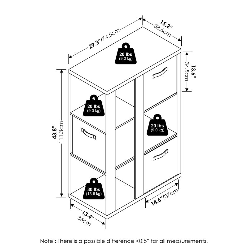 Bibliothèque à 3 niveaux Samual, bibliothèque ouverte, rangement et bacs, Blanc / gris clair