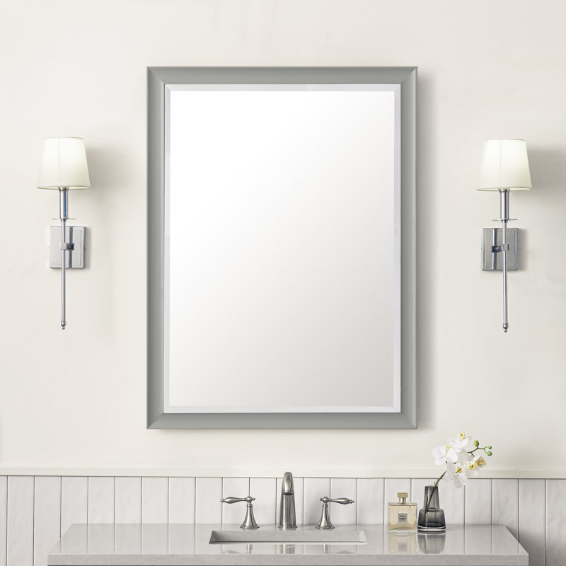Glenbrooke Solid Wood Beveled Wall Mirror, Urban Gray, 40" x 30"