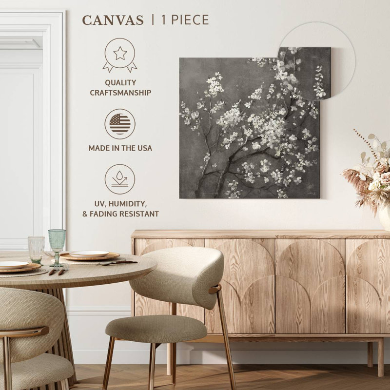 Harnek White Cherry Blossoms I On Grey, 16'' H x 16'' W