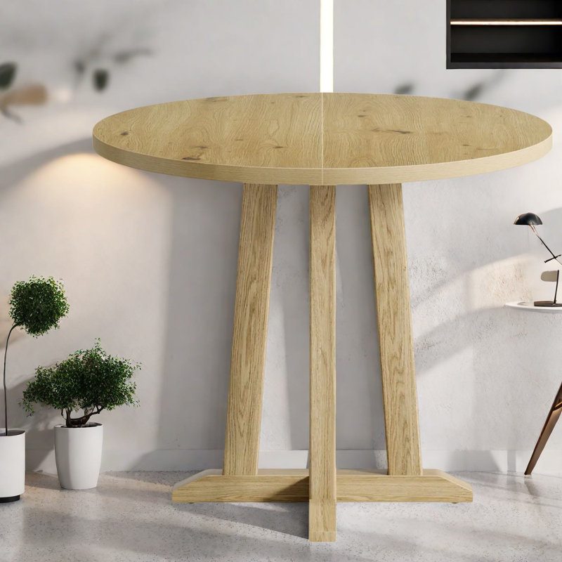 Table de salle à manger ronde peu encombrante, en bois naturel, de style rustique moderne pour les petites cuisines