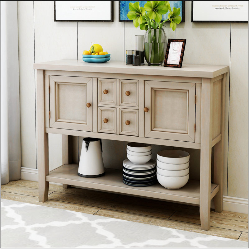 Cambridge Series Buffet Sideboard Console Table with Bottom Shelf, Antique Gray, Antique Gray