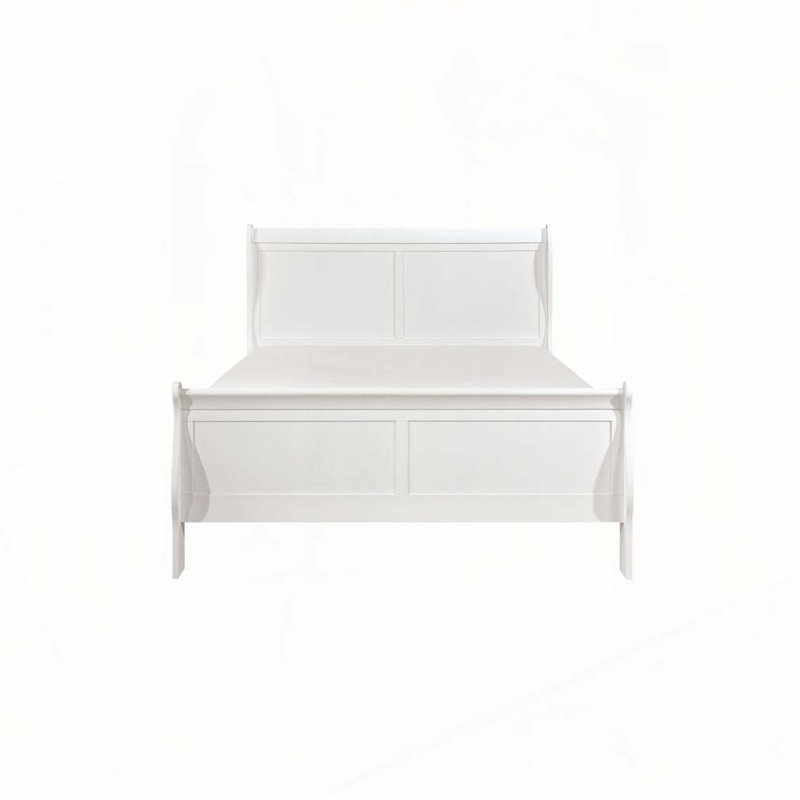 Rustic Wooden Panel Bed, White, Queen