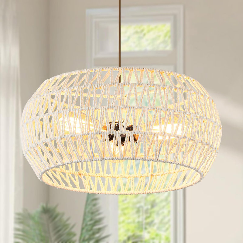 Luminaire suspendu de style bohémien en rotin tressé à la main pour la salle à manger, îlot de cuisine, couloir et plafonnier encastré