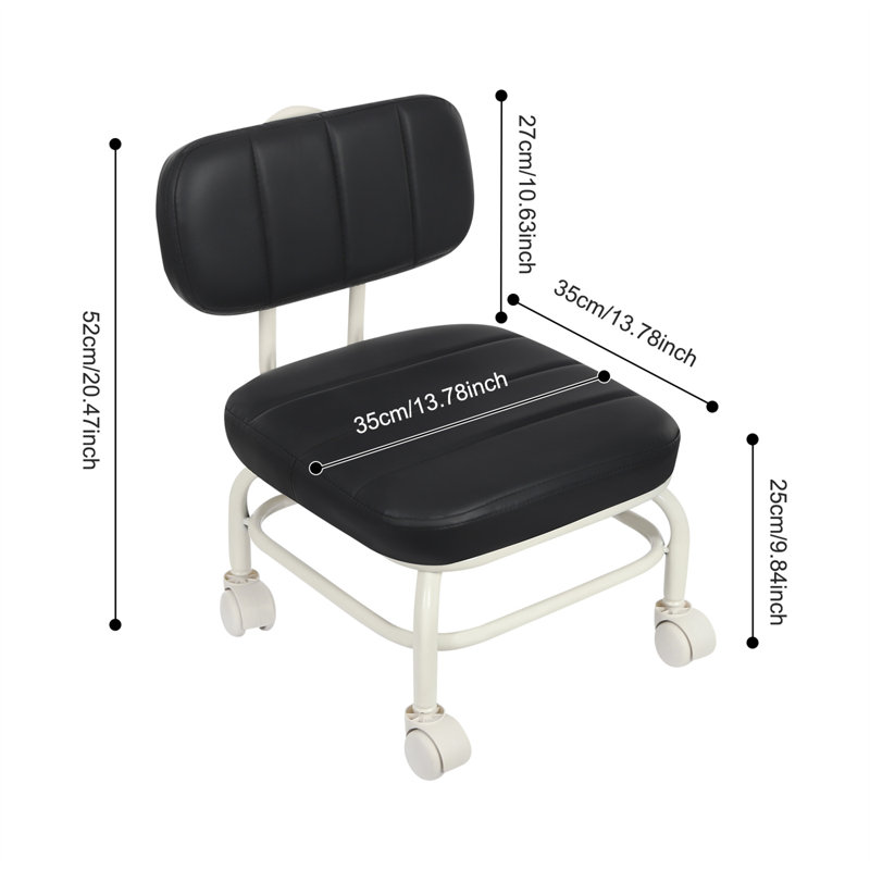 Stool With Backrest And Wheels(Grey), Black