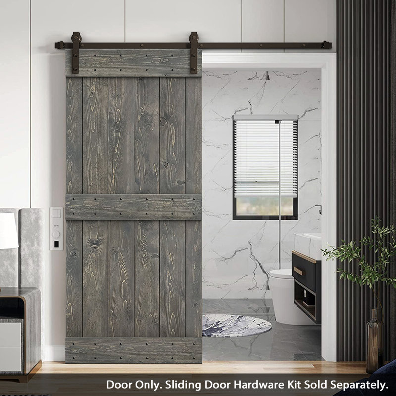 Porte de grange peinte peinte en bois à panneau sans installation de quincaillerie d’installation, 38 po x 84 po, Gris patiné