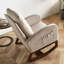 Chaise berçante confortable en lin beige et bois massif pour chambre à coucher