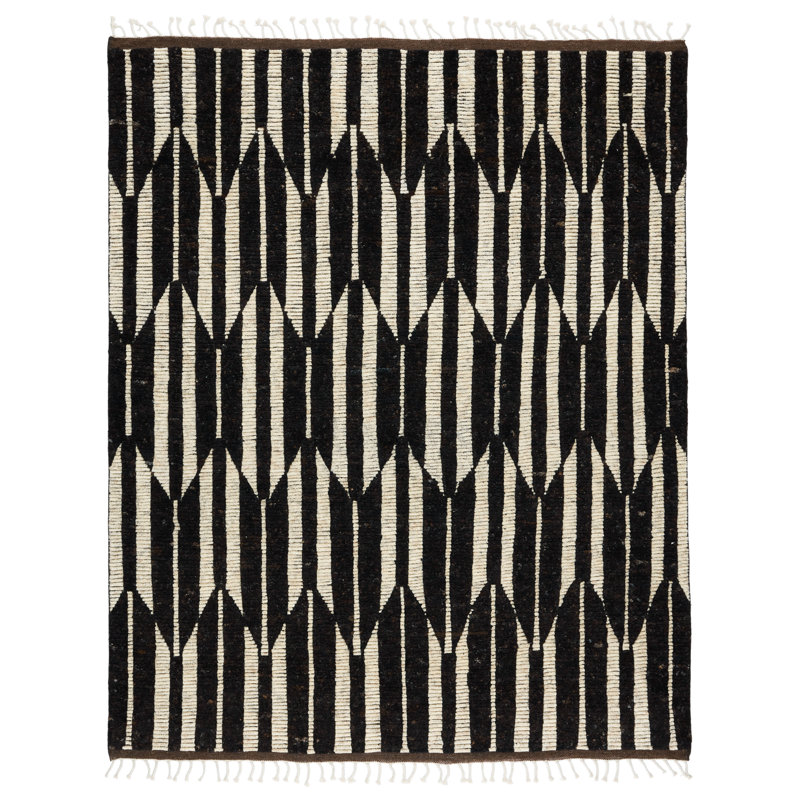 Tapis brun foncé / ivoire en laine noué à la main Wesler, Rectangle 6 pi x 9 pi