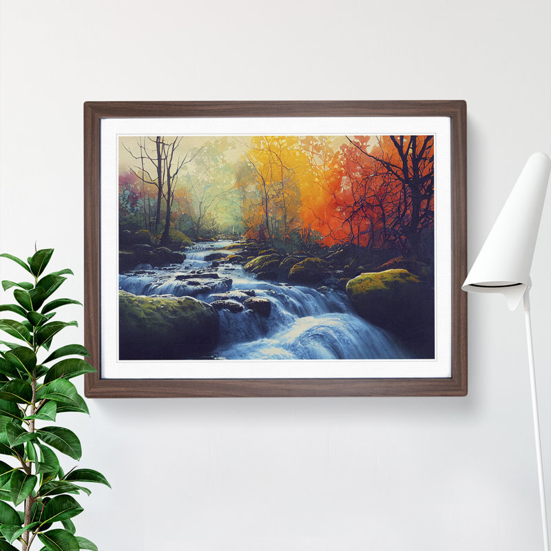Colourful Forest Stream Vol.2 - Single Picture Frame Print, 46cm H x 64cm W x 2cm D, Walnut Framed