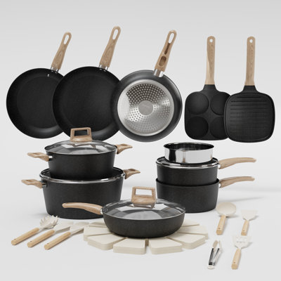 31-Piece Nonstick Ceramic Cookware Set for Induction - Pots & Pans Set with Frying Pans, Saucepans, Stockpot, Steamer & Utensils - White