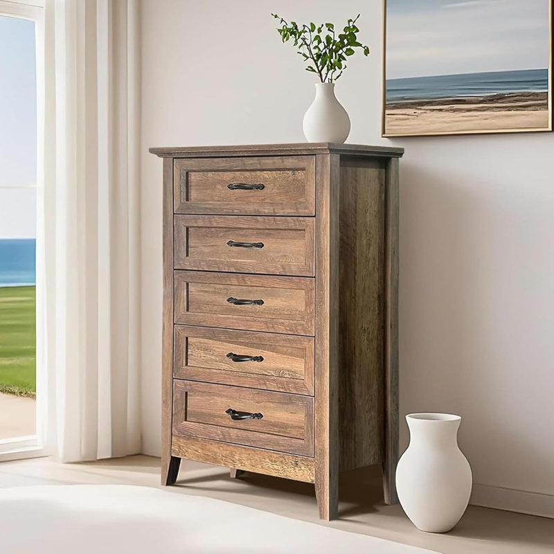 Yellow Farmhouse 5-Drawer Tall Wooden Dresser, ‎Retro Yellow