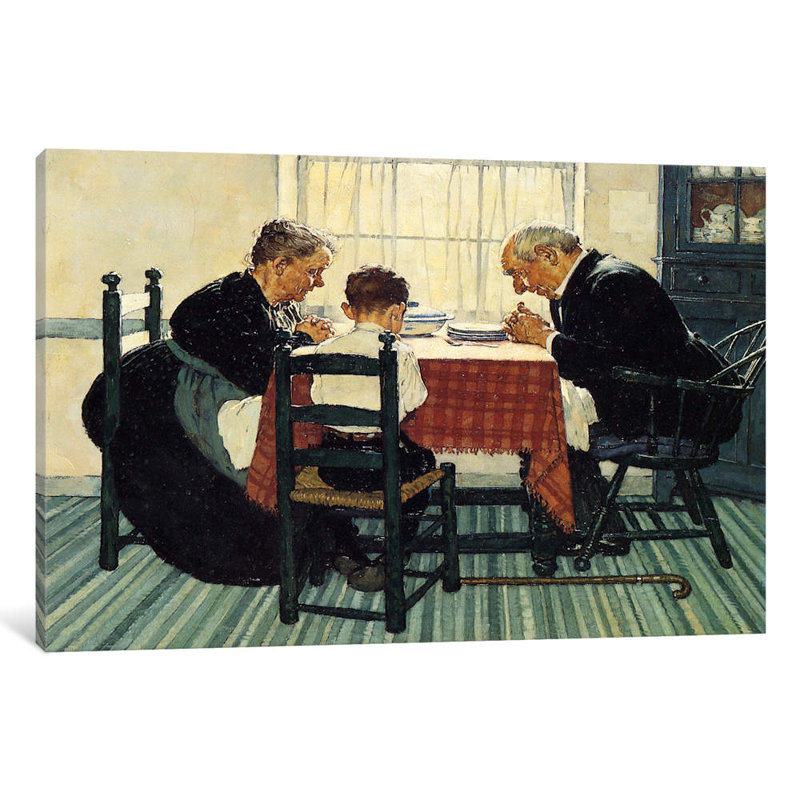 Family Grace (Pray) by Norman Rockwell - Painting on Canvas, 20.32 cm H x 30.48 cm W, No Frame