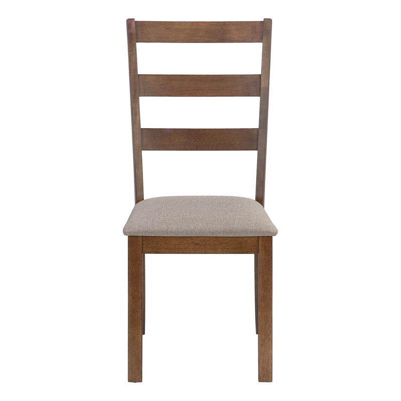 Daph Side Dining Chair Set Of 2, Ladder Back, Walnut Brown, Beige Polyester