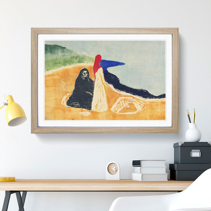 Two Women on the Shore Vol.1 by Edvard Munch - Picture Frame Painting, 36cm H x 48cm W x 2cm D, Oak Framed