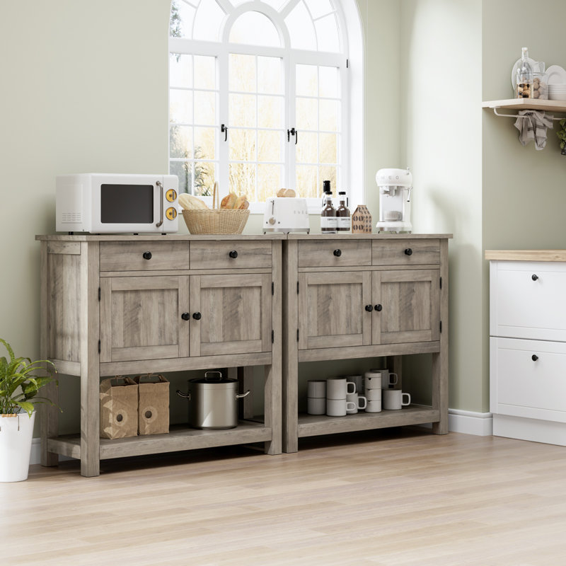 Console 35,4 po avec tiroirs et armoire, Gris délavé