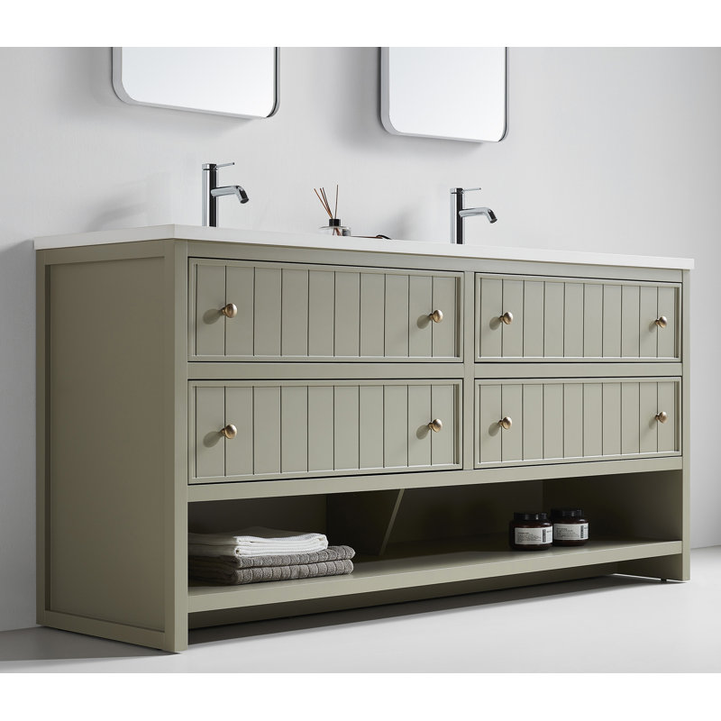 Meuble-lavabo 60 po Rennes avec plateau en quartz, Olive