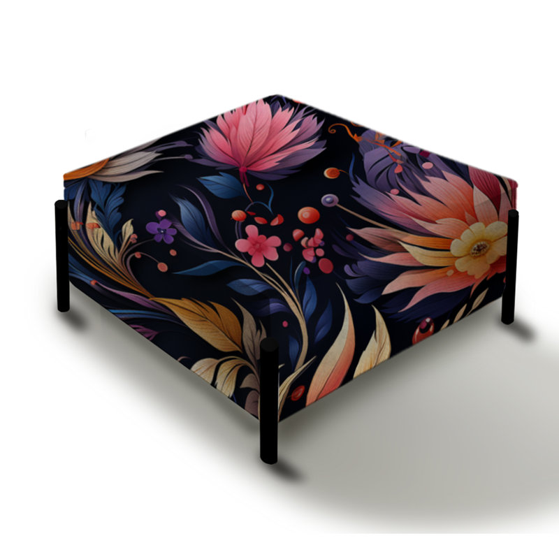 Boho Pink And Blue Feather Fusion - Floral Large Square Ottoman