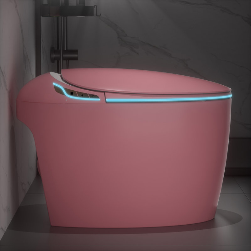 Unique Smart Toilet with Bidet Built In, Intelligent One Piece Toilet For Modern Bathroom, Auto Open/Close Seat, Foot Sensor, LED Display,Night Light, Warm Water & Dryer,Pink