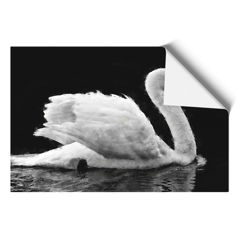 White Swan Painting - Frameless Print, 21cm H x 30cm W x 0.1cm D