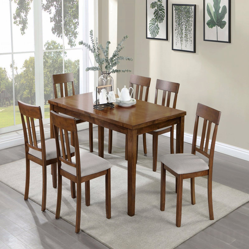 Ensemble de table de salle à manger 7 pièces de style transitionnel 1 table rectangulaire 6 chaises de salle à manger avec coussin rembourré