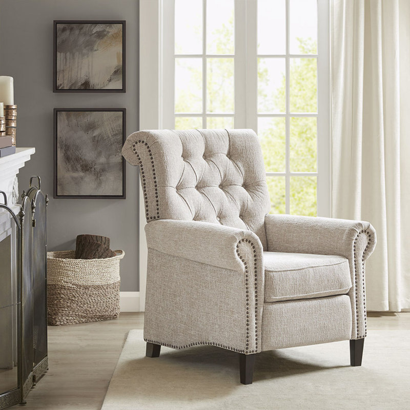 Fauteuil inclinable manuel capitonné à boutons, Tissu crème