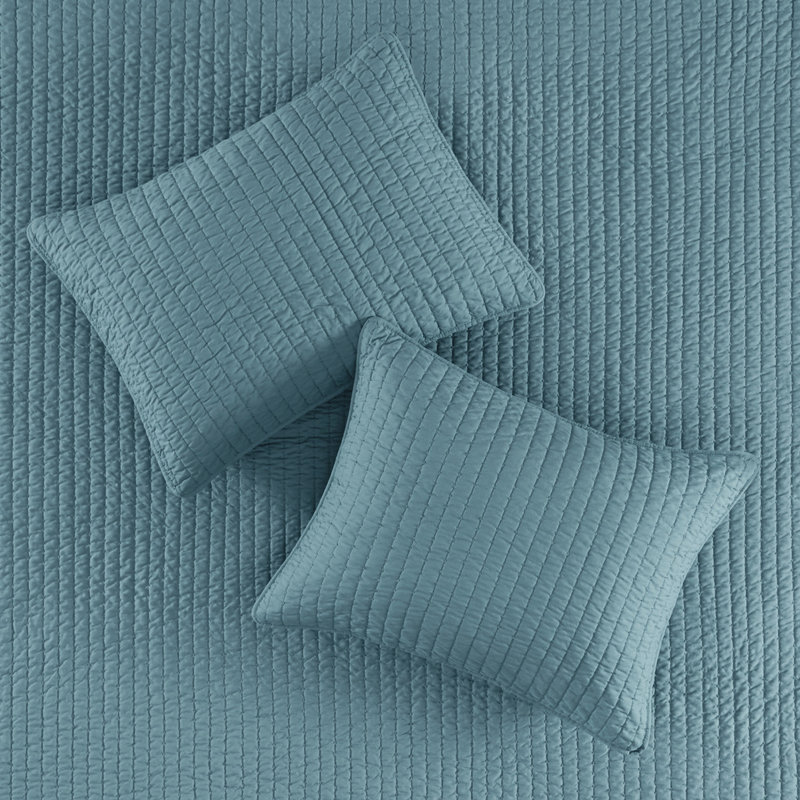 Courtepointe bleu sarcelle double / grand - 3 pièces, tissu en microfibre, rembourré de coton, conception réversible, piquage à point, idéal pour une utilisation à l'année, avec 2 taies décoratives, pièce en microfibre, rembourrage, réversible, literie