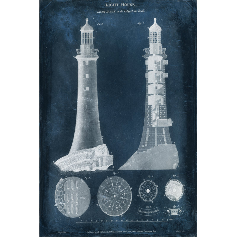 'Lighthouse Blueprint' - Graphic Art Print, 122cm H x 81cm W, Black Floater Framed