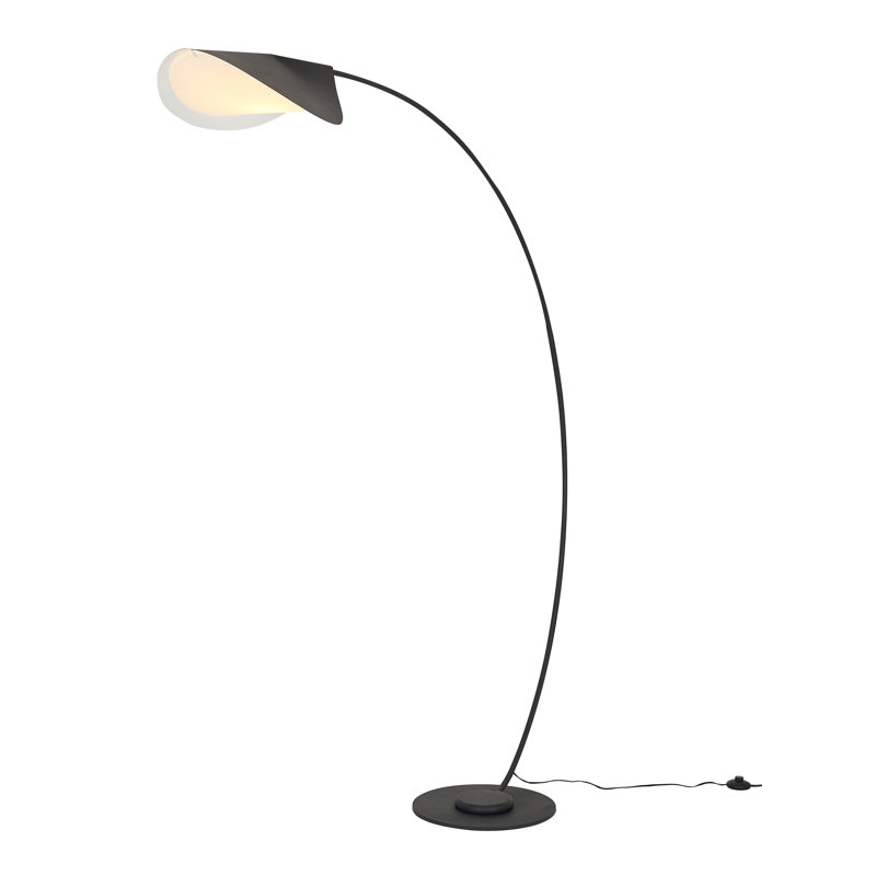 Lampe sur pied arquée 1 lumière noir mat coulé sous pression avec abat-jour en acrylique