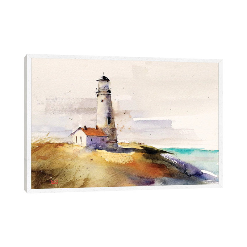 Summer Lighthouse by Dean Crouser - Painting on Canvas, White Framed, 66.04 cm H x 45.72 cm W