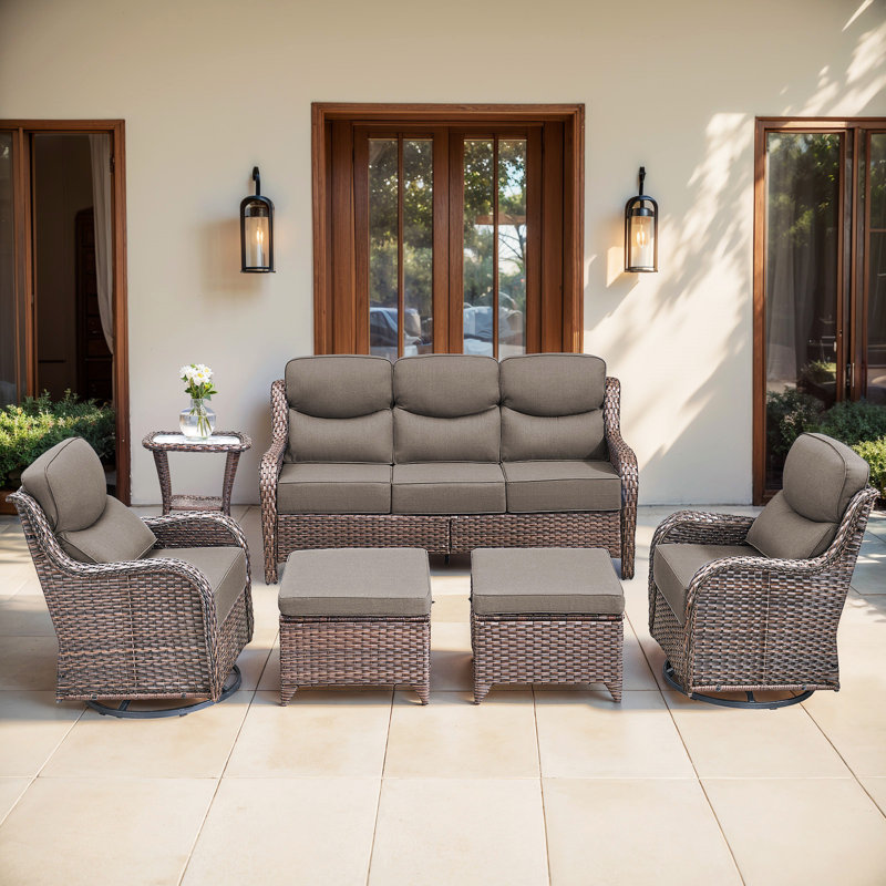 Gymojoy 6-Piece Patio Furniture Set With Swivel Glider Chairs, 6-Inch Ultra-Plush Cushions & Water-Resistant Olefin Fabric