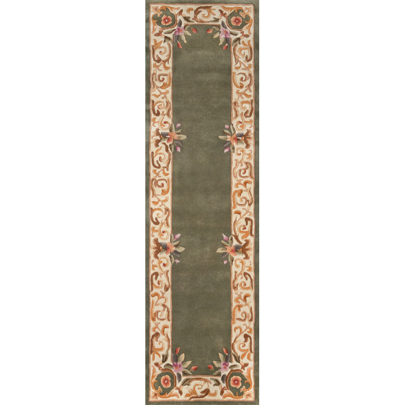 Tapis sauge / brun en laine touffeté à la main Akili, Tapis de couloir 2 pi 3 po x 8 pi